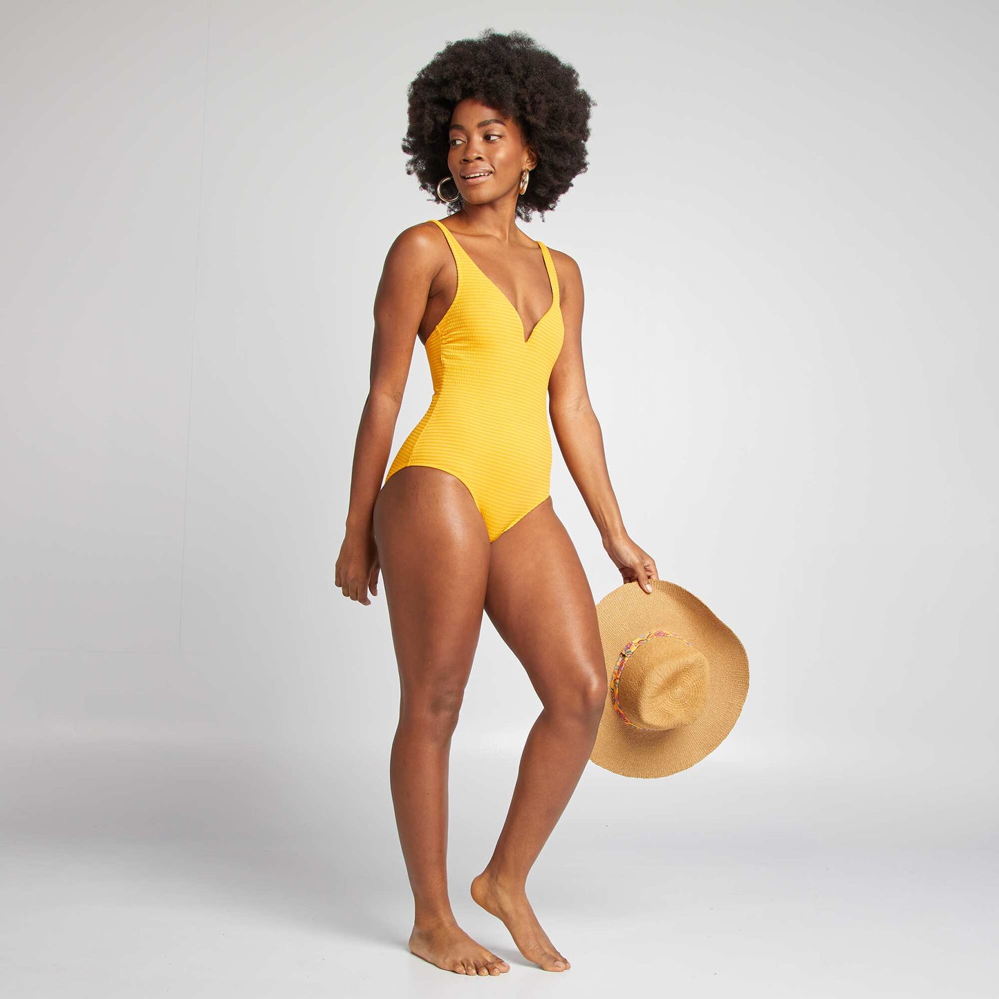 Chapeau de paille avec ruban à motif JAUNE