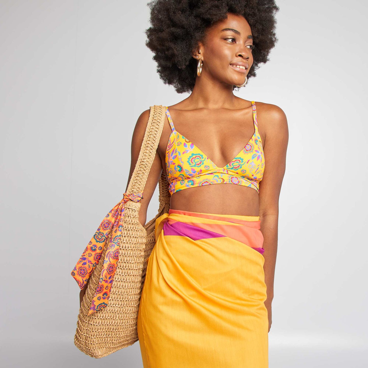 Grand sac de plage en paille MARRON