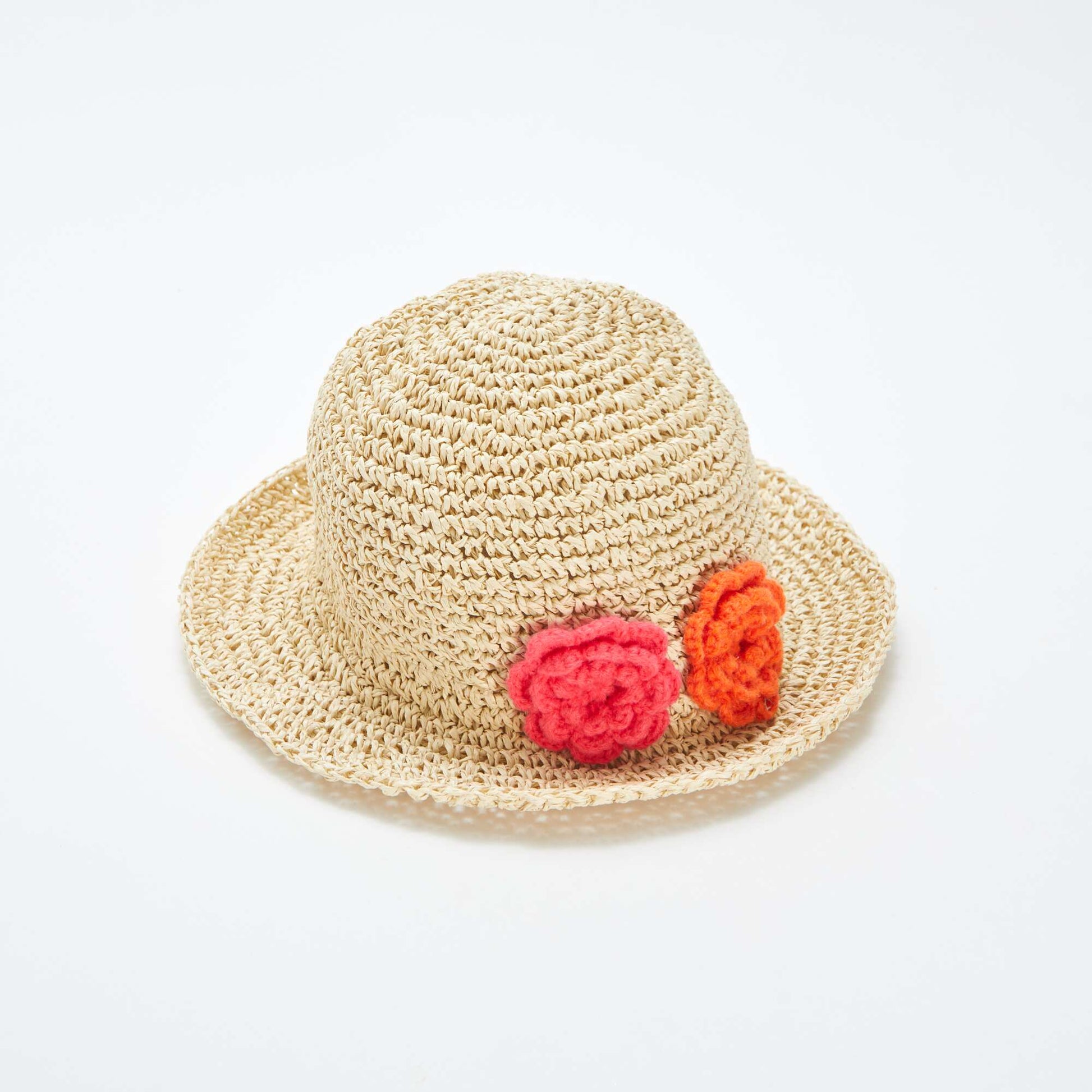 Chapeau de paille avec fleurs cousues BEIGE