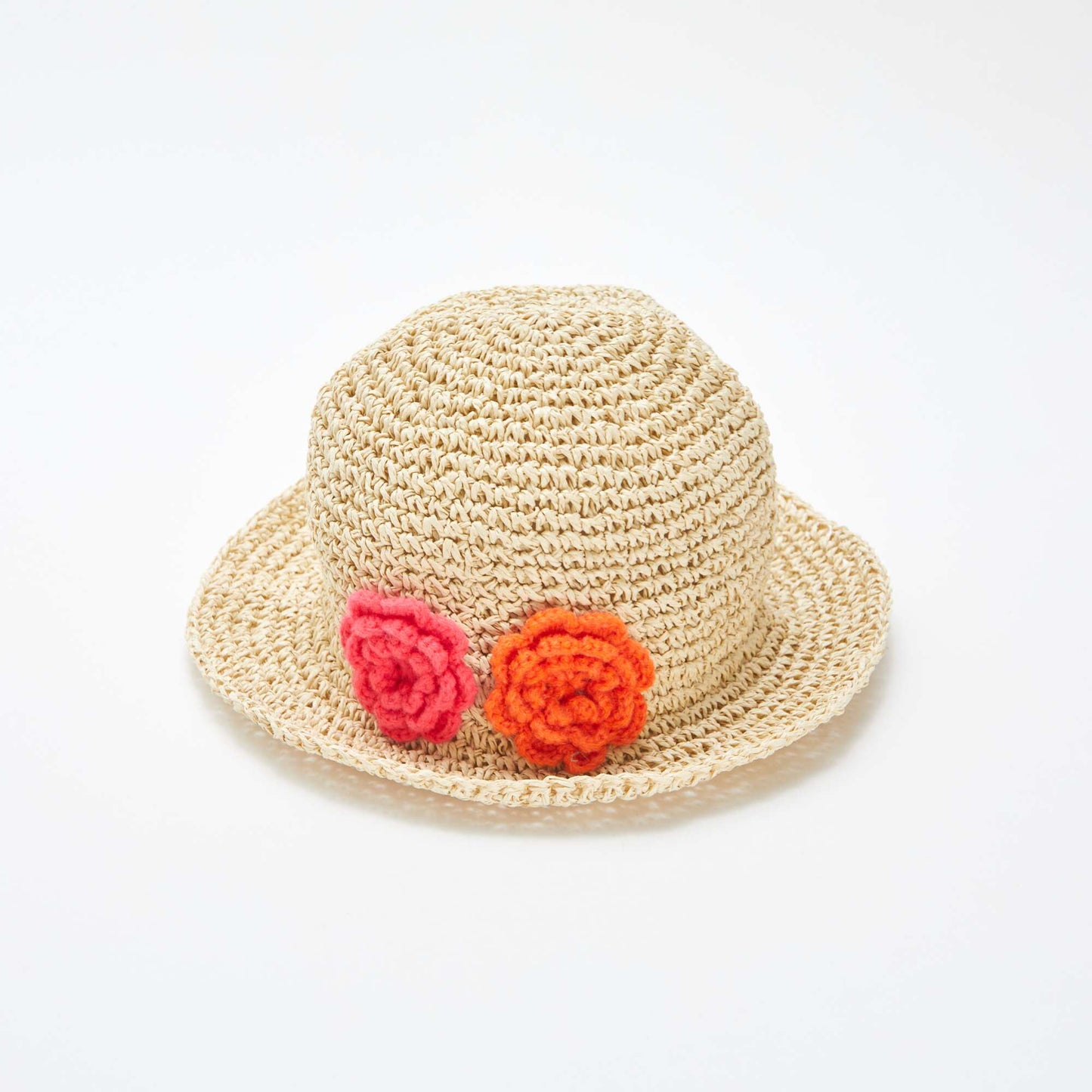 Chapeau de paille avec fleurs cousues BEIGE