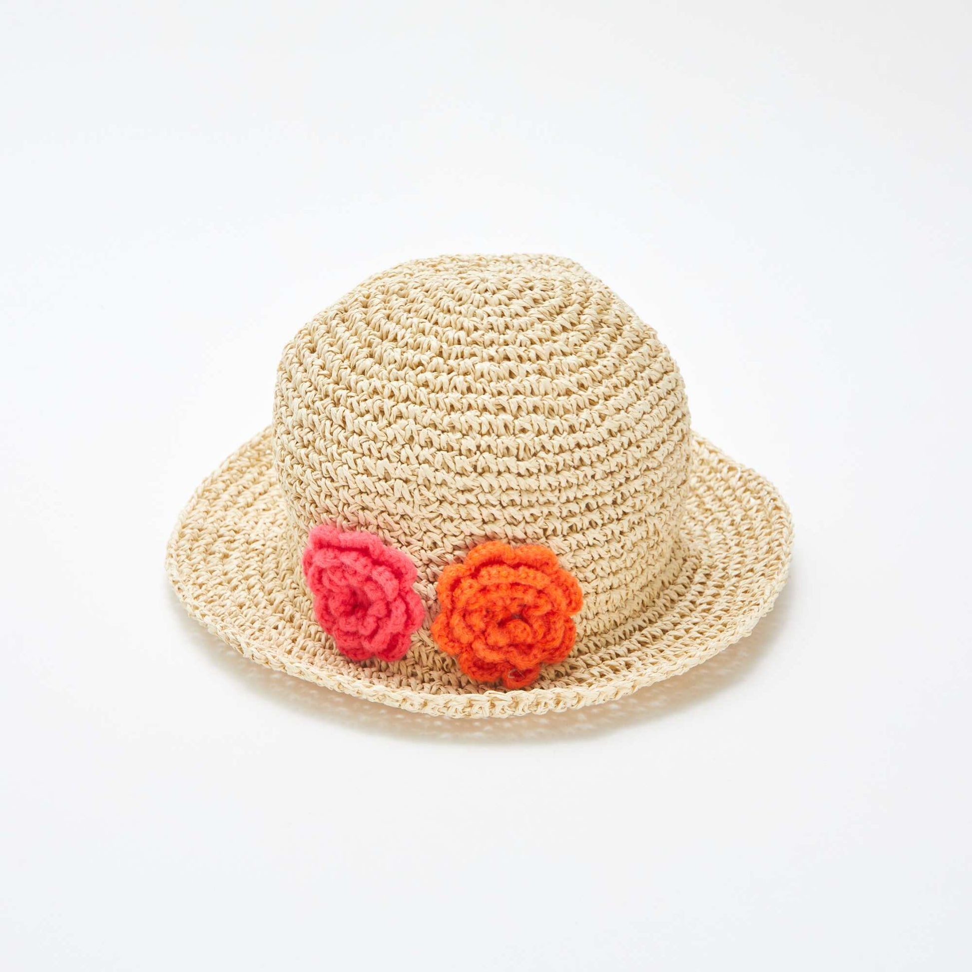 Chapeau de paille avec fleurs cousues BEIGE