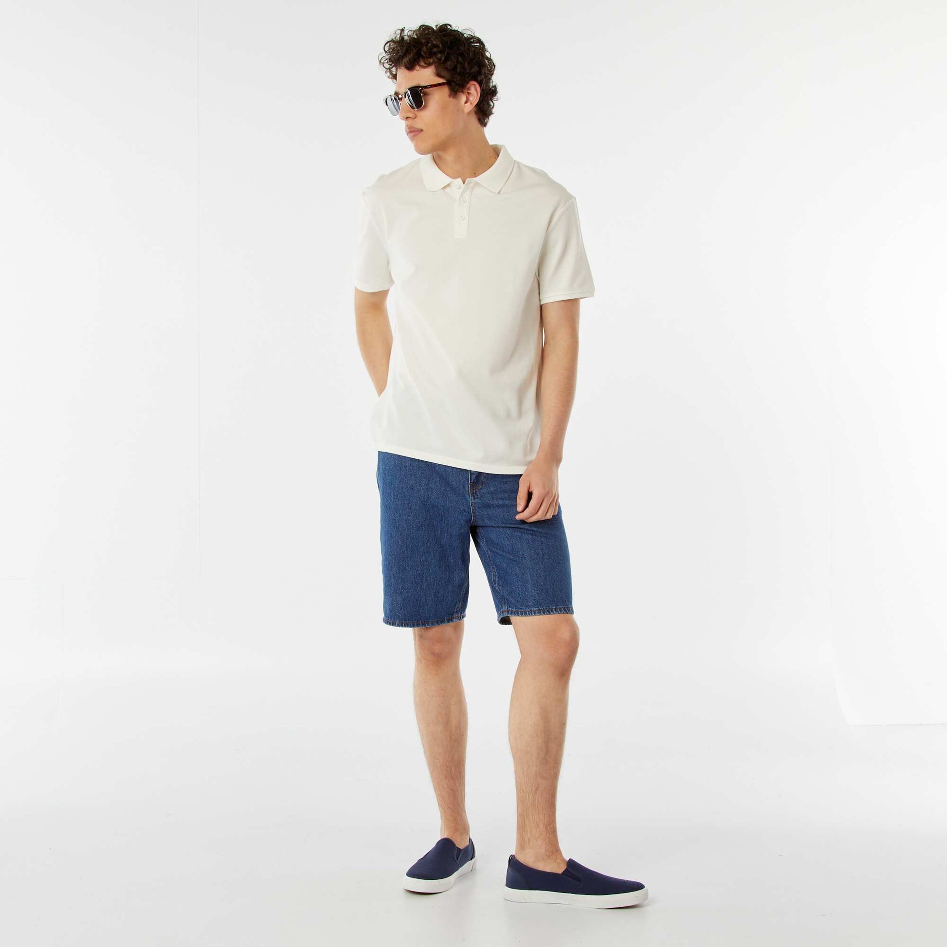 Polo basique en coton BLANC