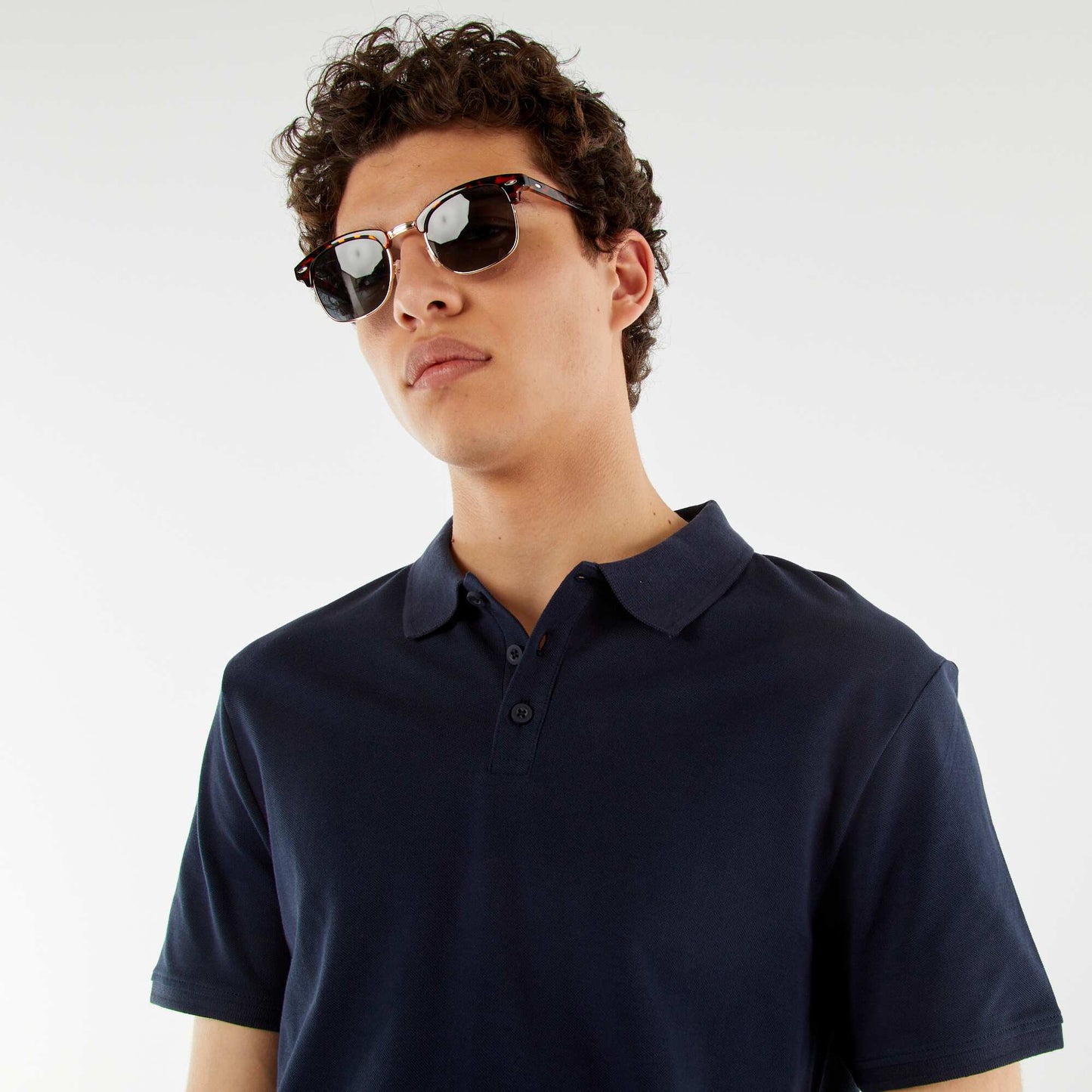 Polo basique en coton BLEU