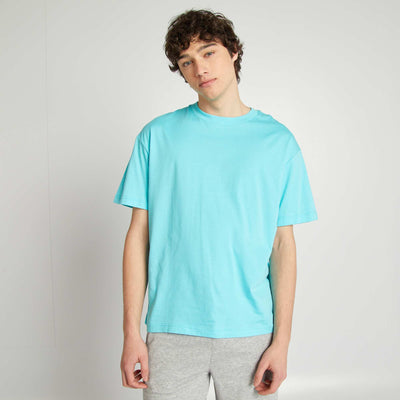 Tee-shirt en maille jersey uni manches courtes BLEU
