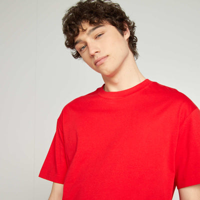 Tee-shirt en maille jersey uni manches courtes ROUGE
