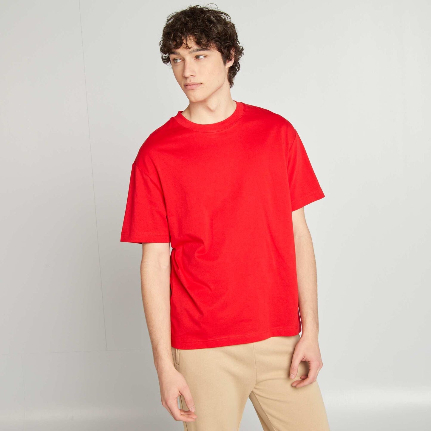 Tee-shirt en maille jersey uni manches courtes ROUGE