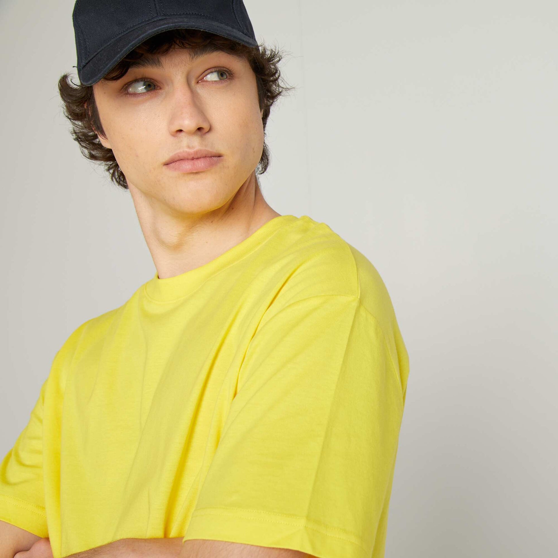 Tee-shirt en maille jersey uni manches courtes JAUNE