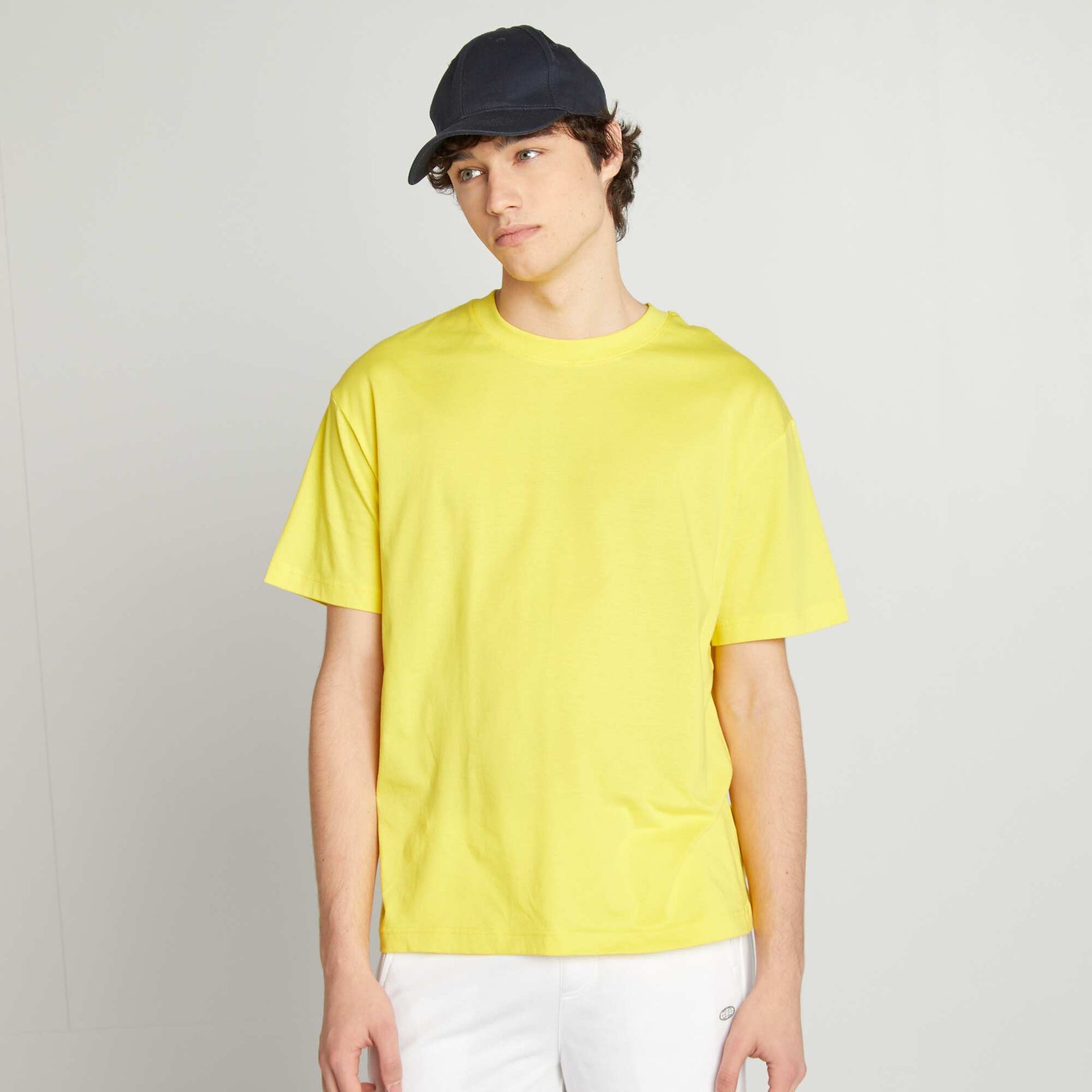 Tee-shirt en maille jersey uni manches courtes JAUNE