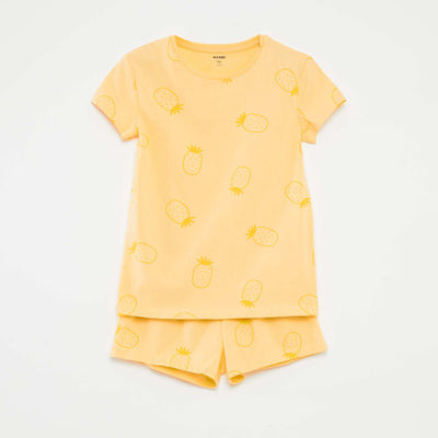 Pyjama court t-shirt + short avec imprimé - 2 pièces ORANGE