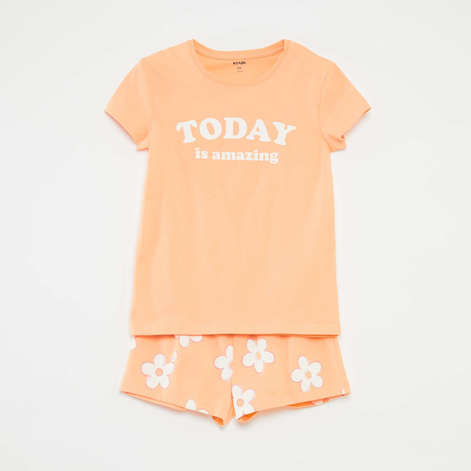 Pyjama court t-shirt + short avec imprimé - 2 pièces ORANGE