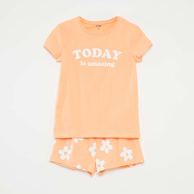 Pyjama court t-shirt + short avec imprimé - 2 pièces ORANGE