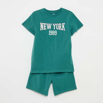 Pyjama court t-shirt + short avec imprimé - 2 pièces VERT