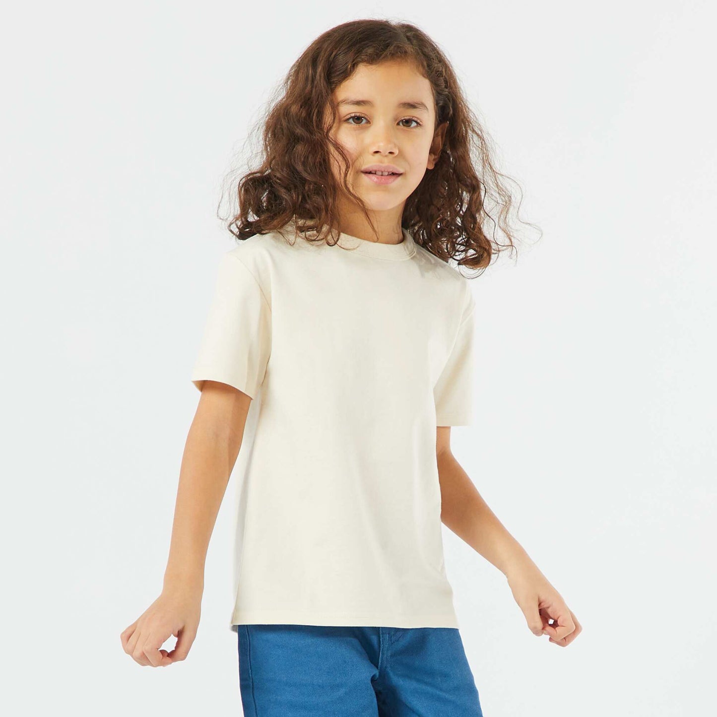 T-shirt basique à manches courtes et col rond BEIGE