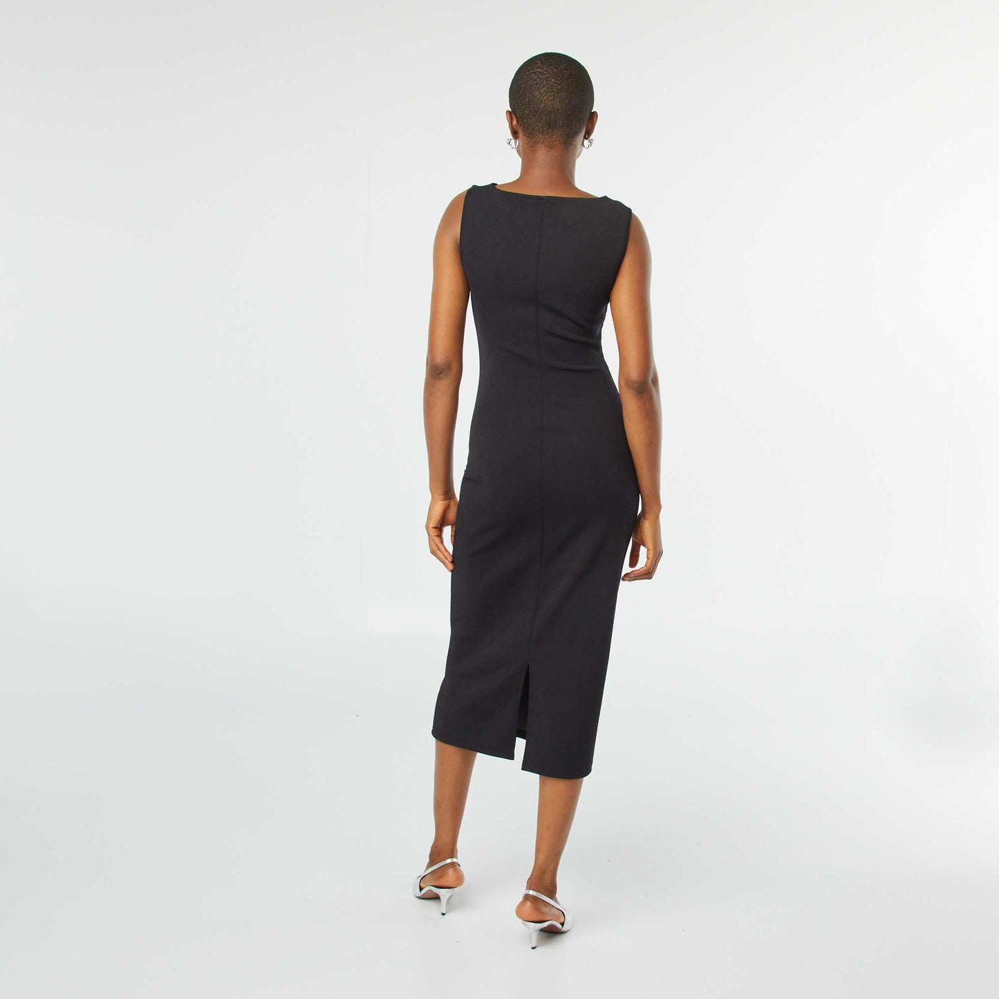 Robe midi froncée sans manches NOIR