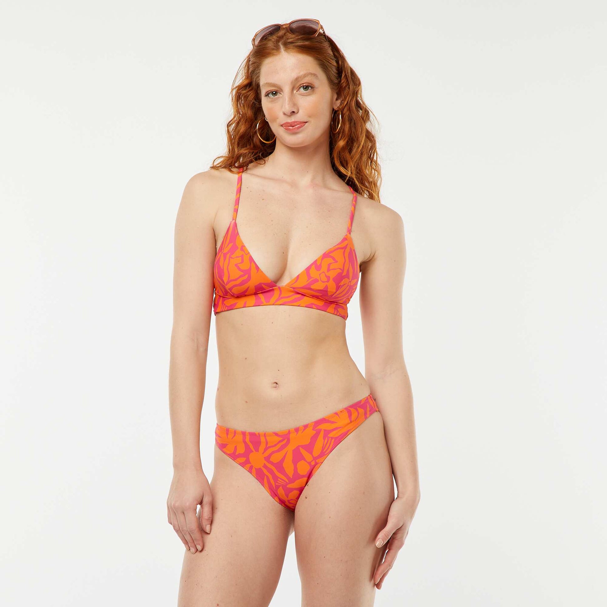 Soutien-gorge de bain triangle imprimé feuillage ROSE/ORANGE