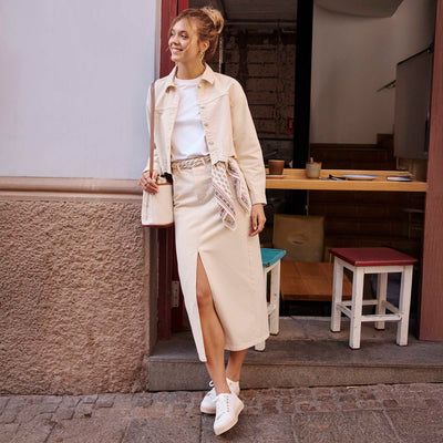 Jupe en jean midi BLANC