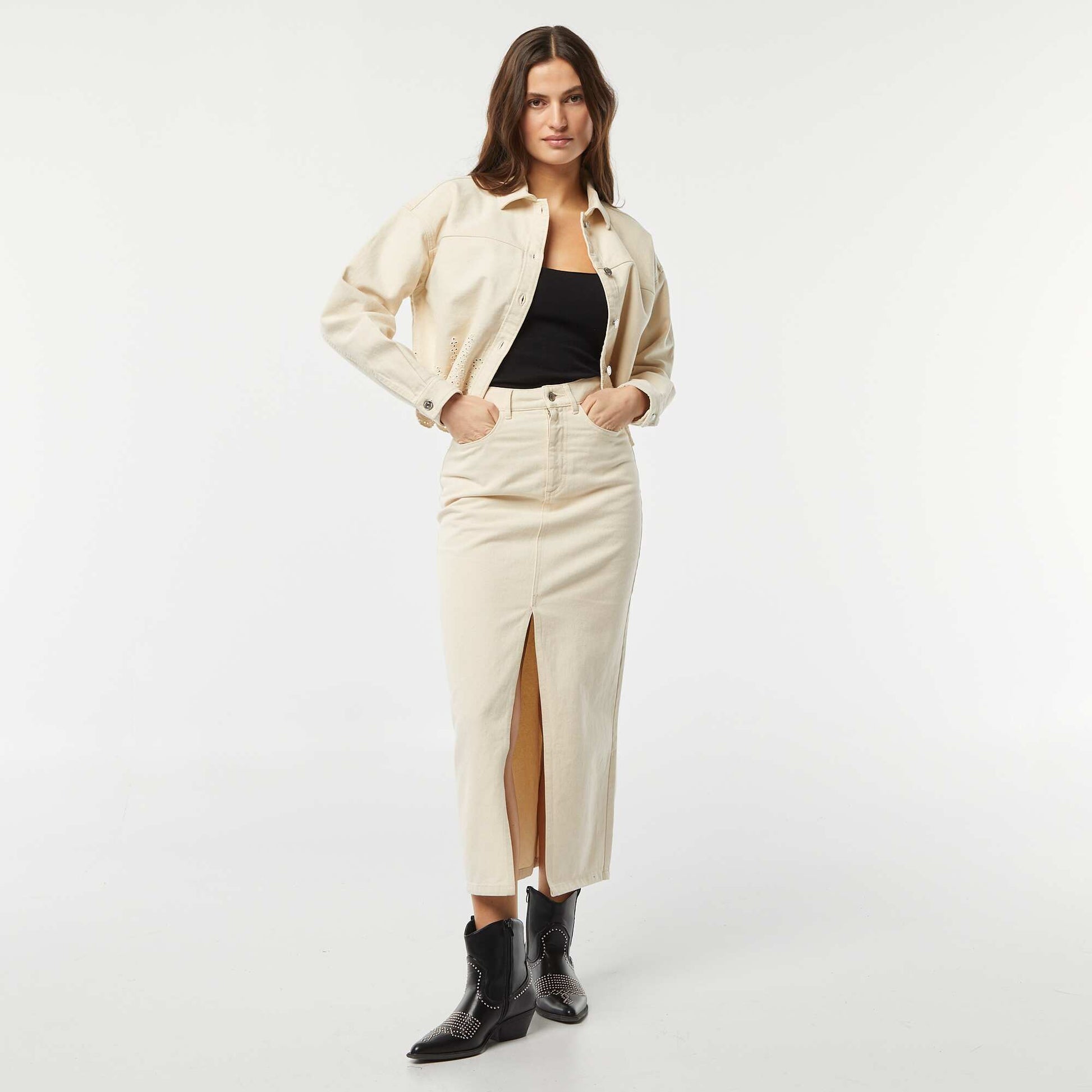 Jupe en jean midi BLANC