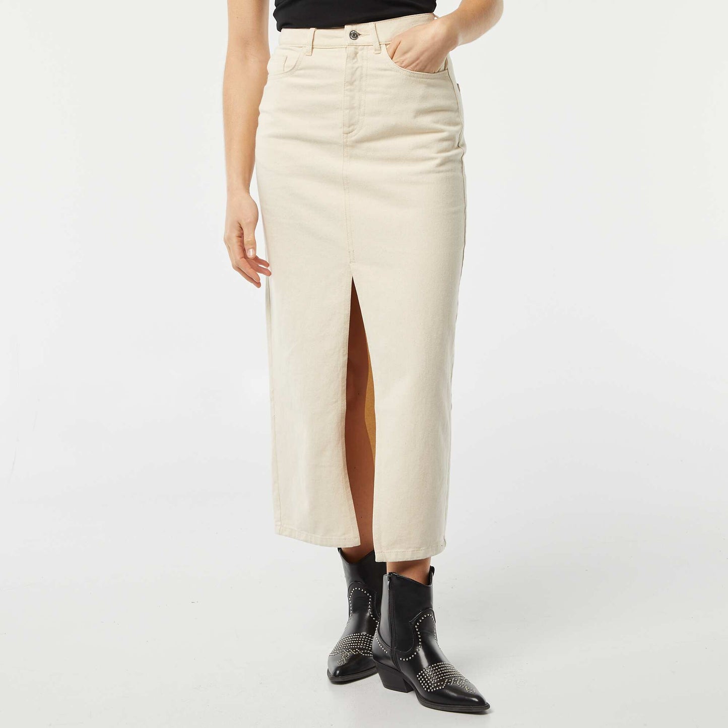Jupe en jean midi BLANC