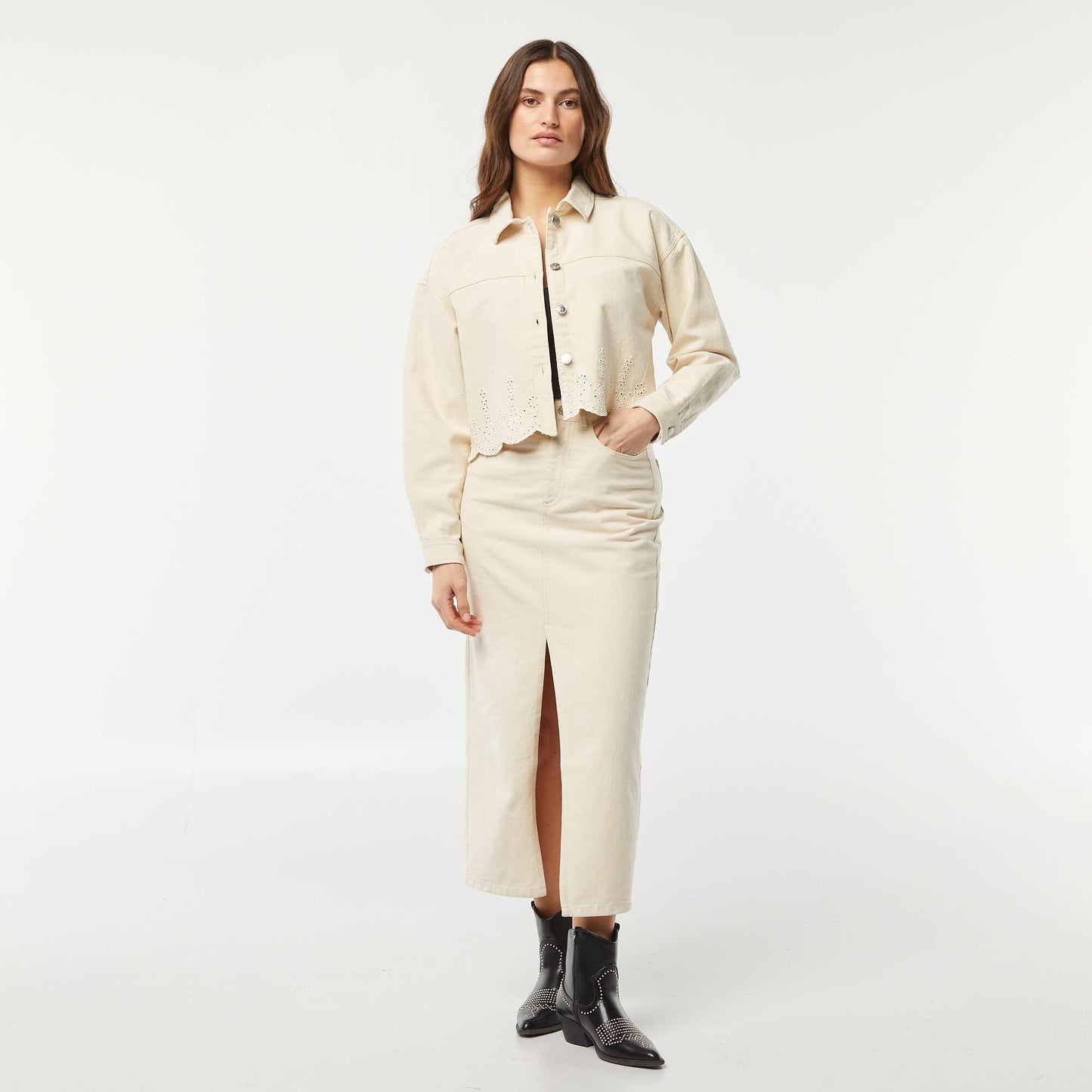 Veste en denim avec broderies BLANC