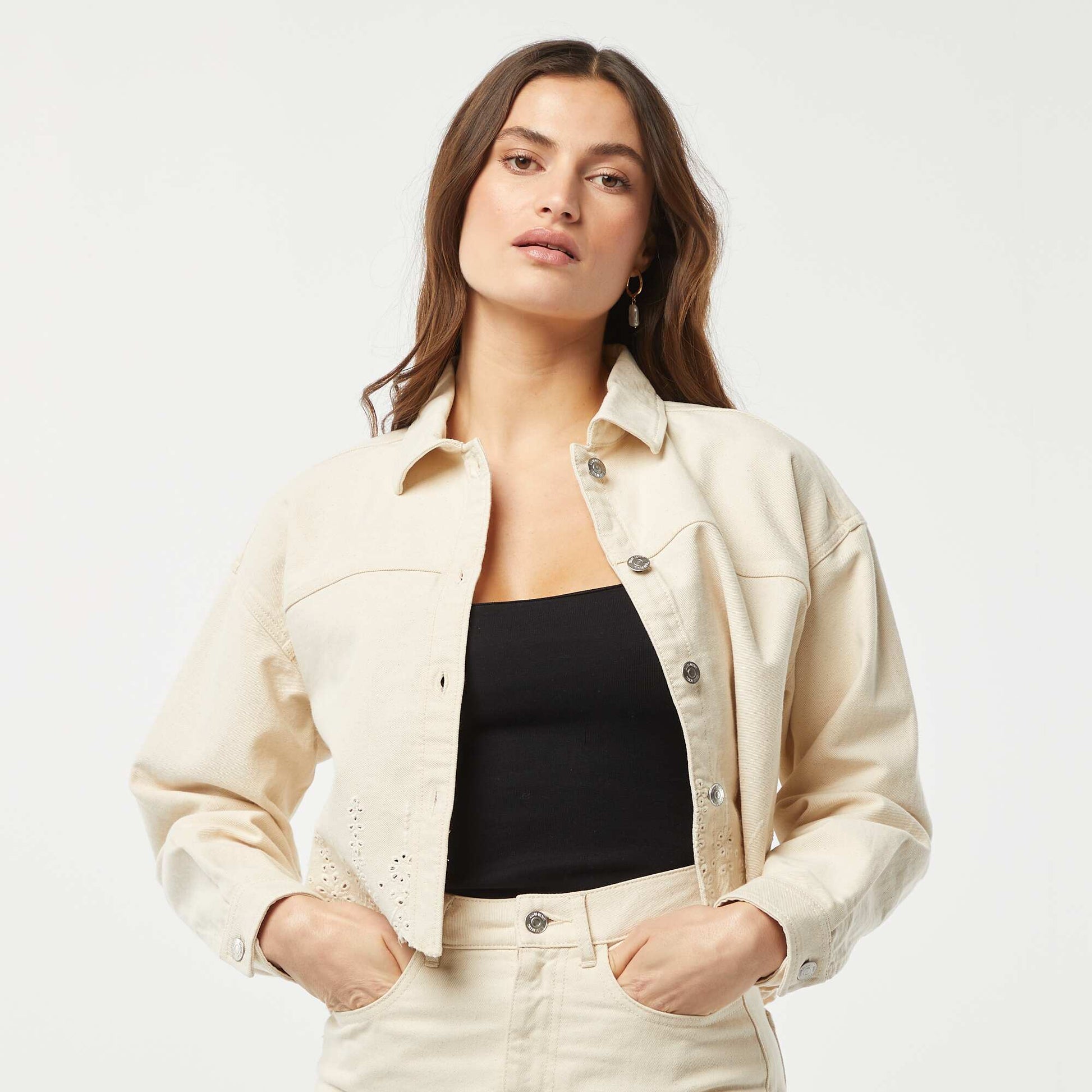Veste en denim avec broderies BLANC