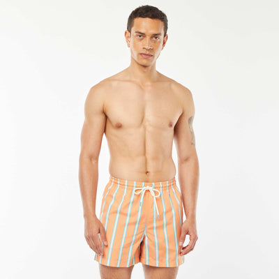 Short de bain rétro à larges rayures ORANGE