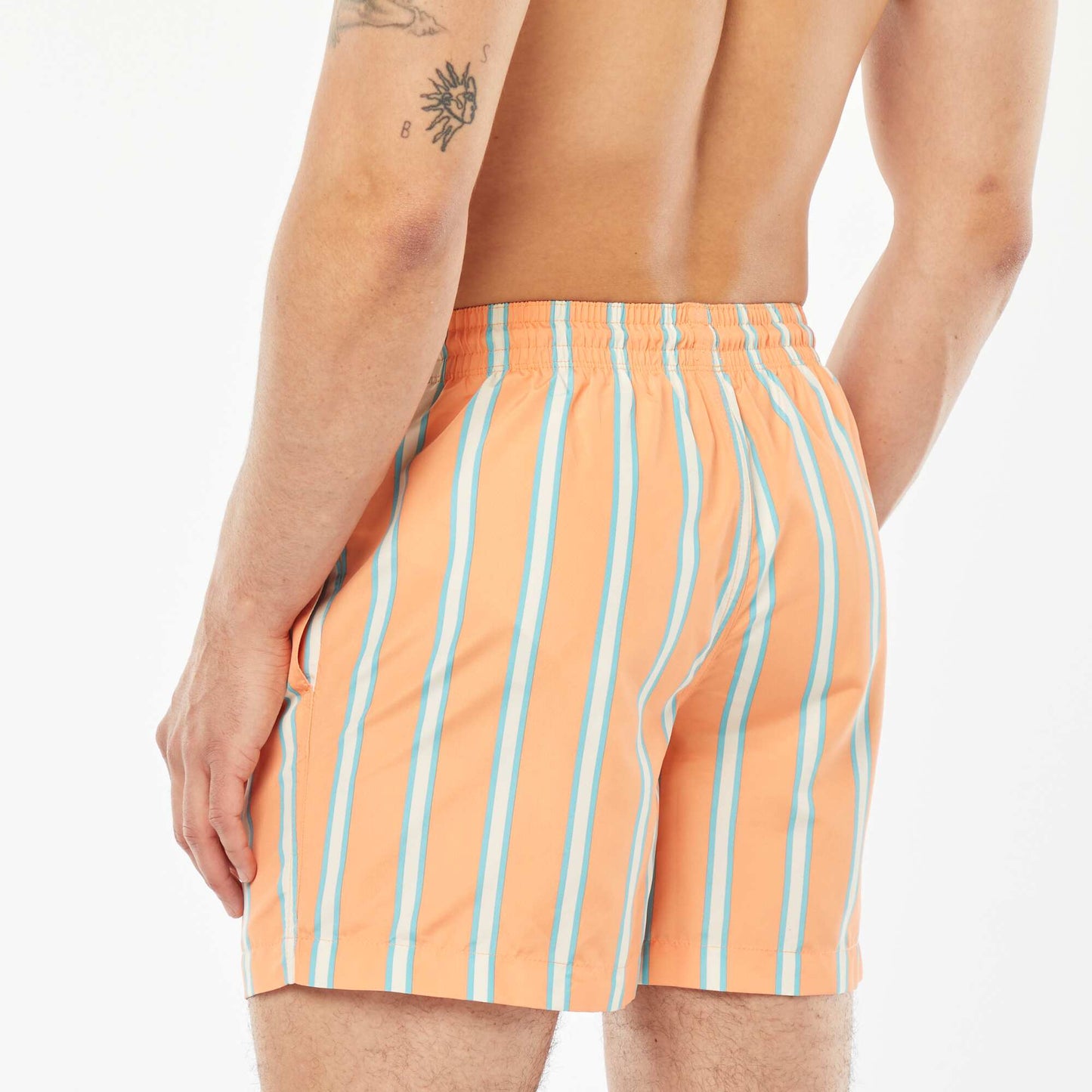 Short de bain rétro à larges rayures ORANGE