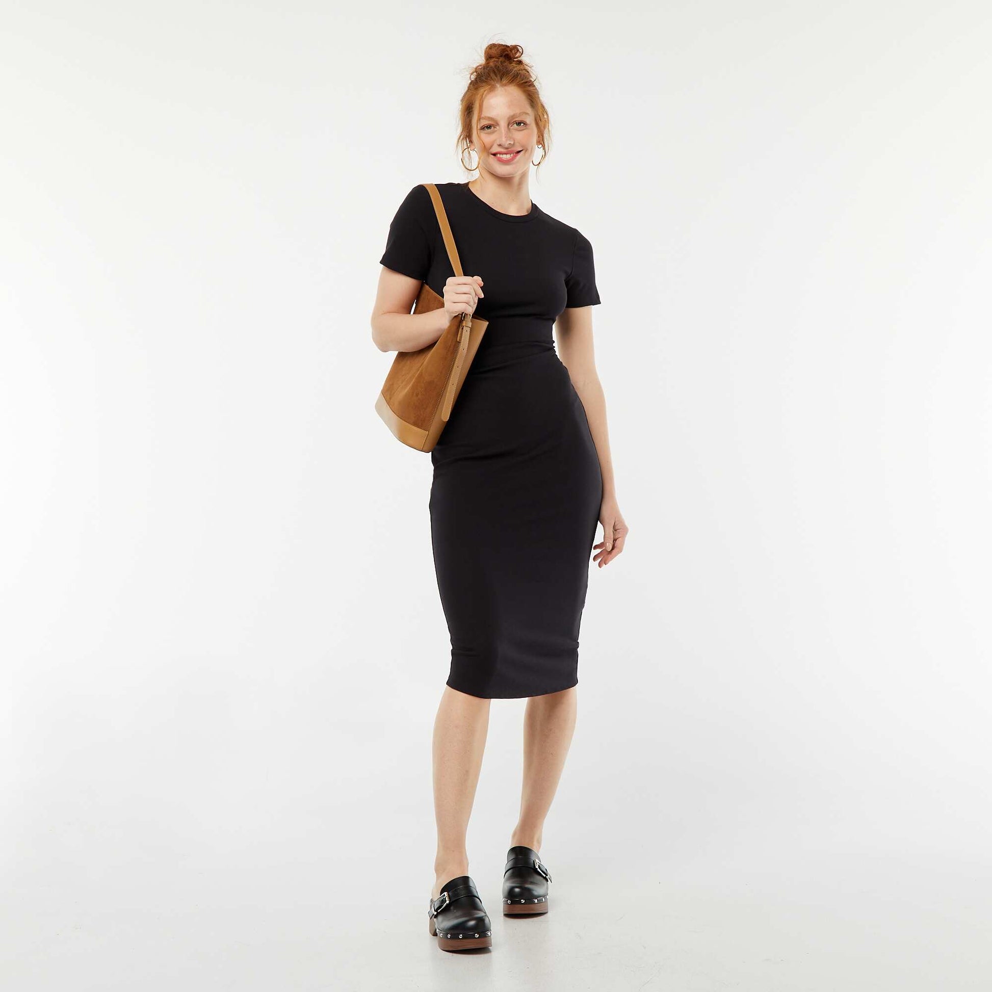 Robe midi unie ouverte au dos NOIR