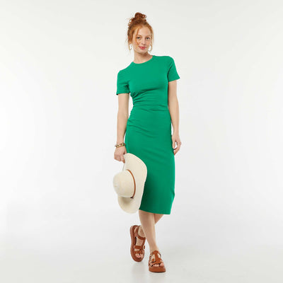 Robe midi unie ouverte au dos VERT