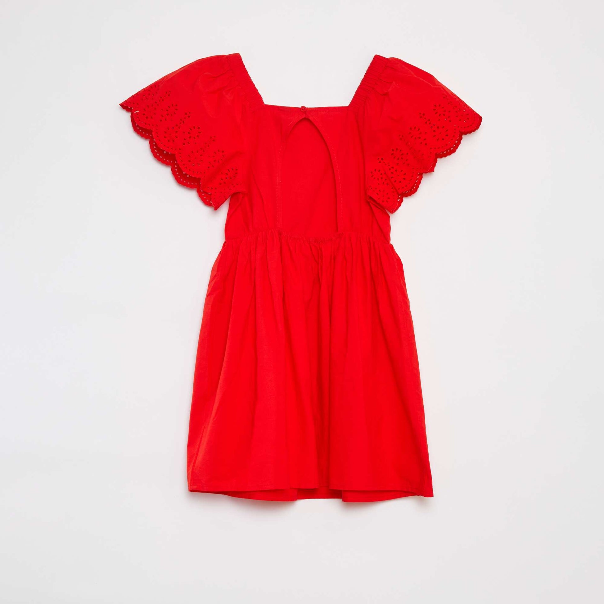 Robe à manches courtes avec broderies anglaises ROUGE