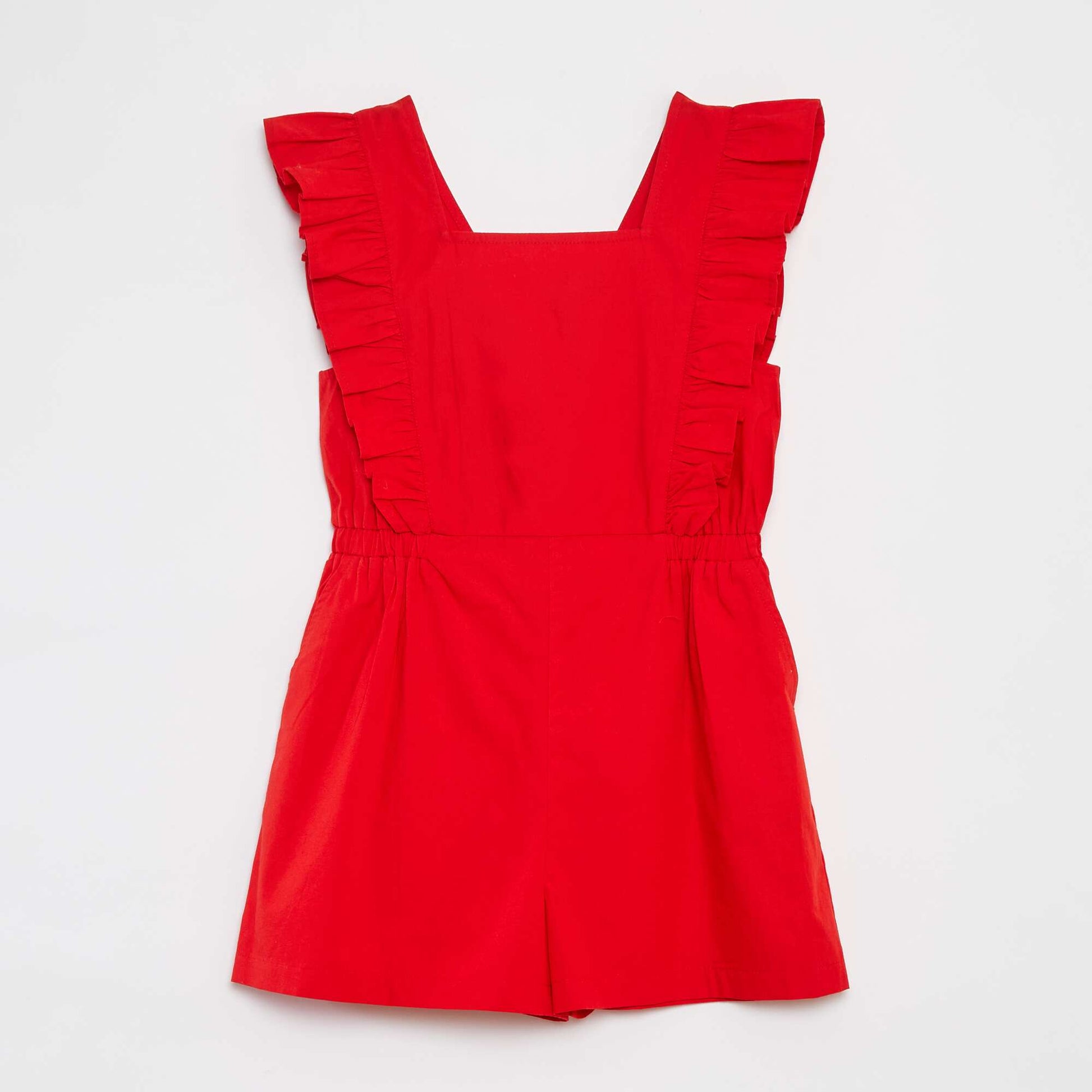 Combishort en popeline avec volants ROUGE