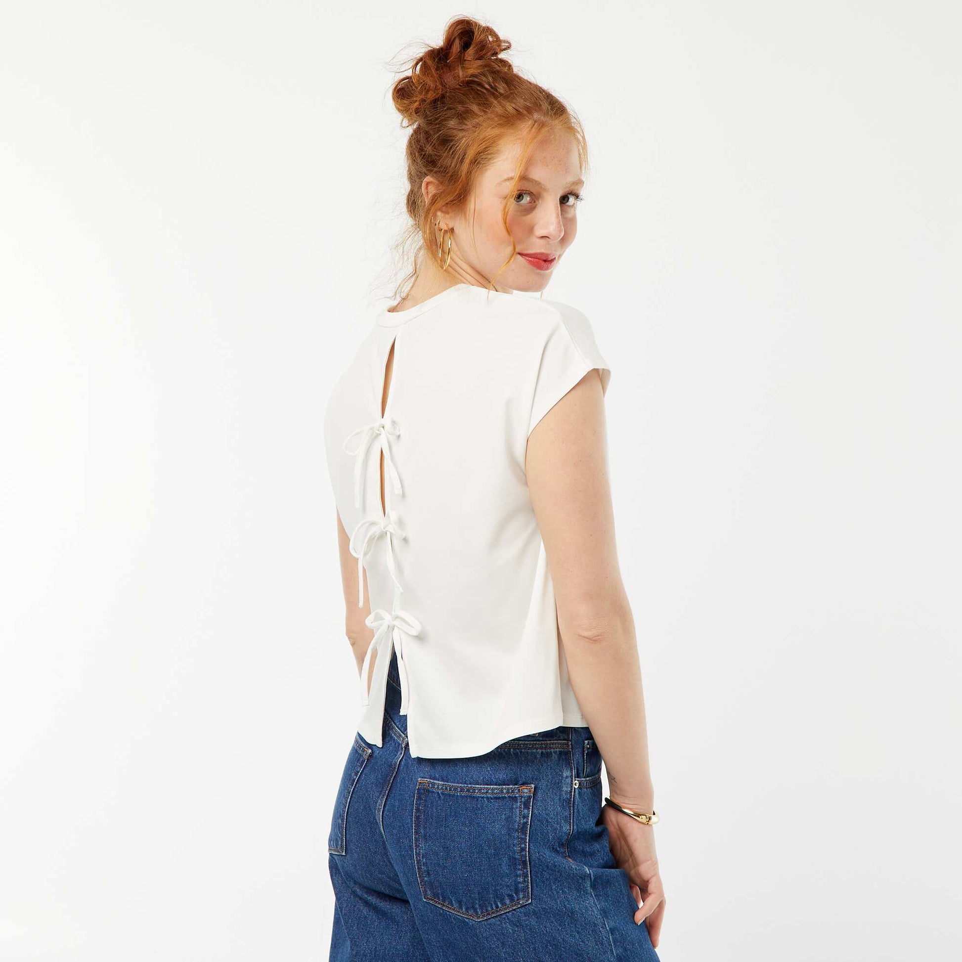 T-shirt à manches courtes avec dos ouvert BLANC
