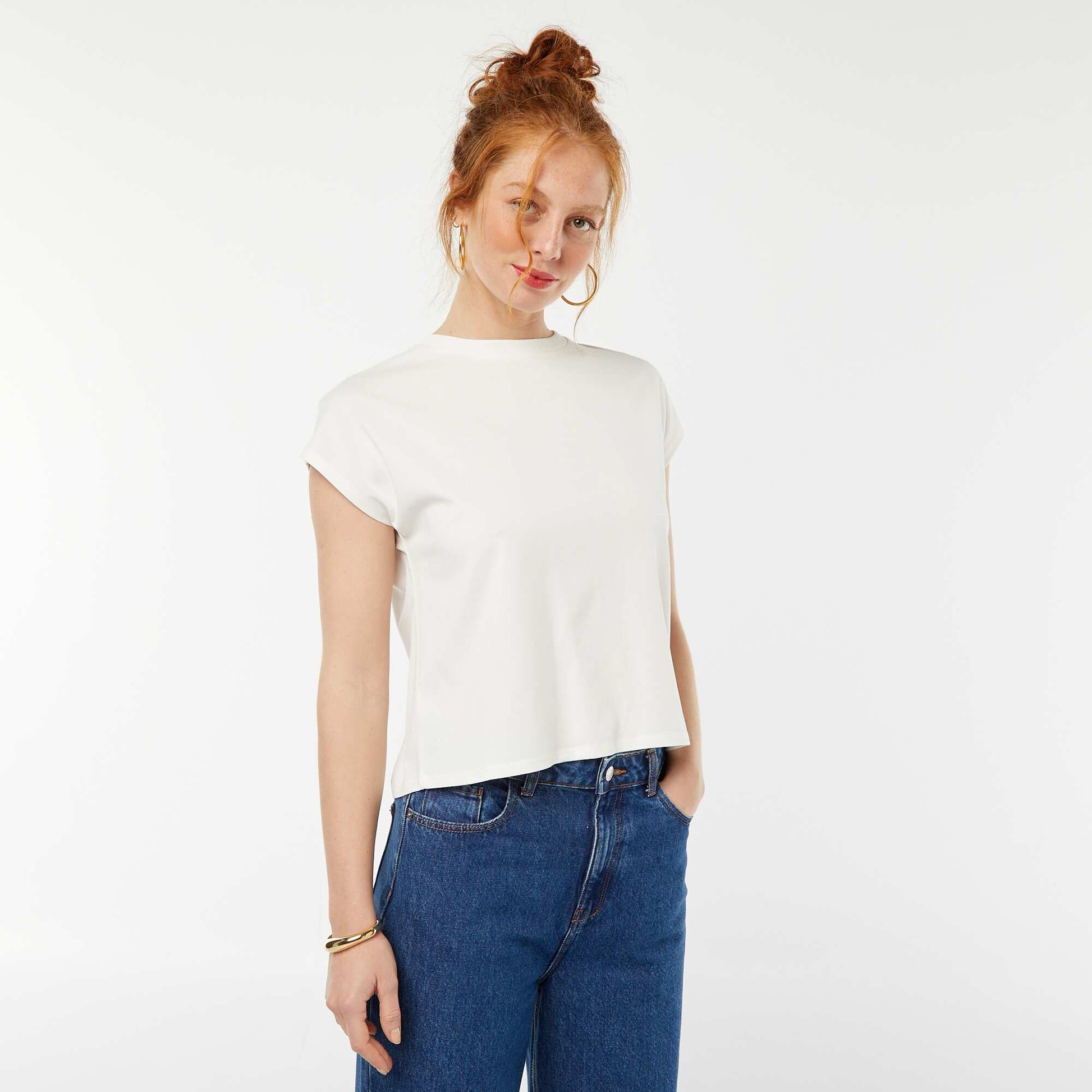 T-shirt à manches courtes avec dos ouvert BLANC
