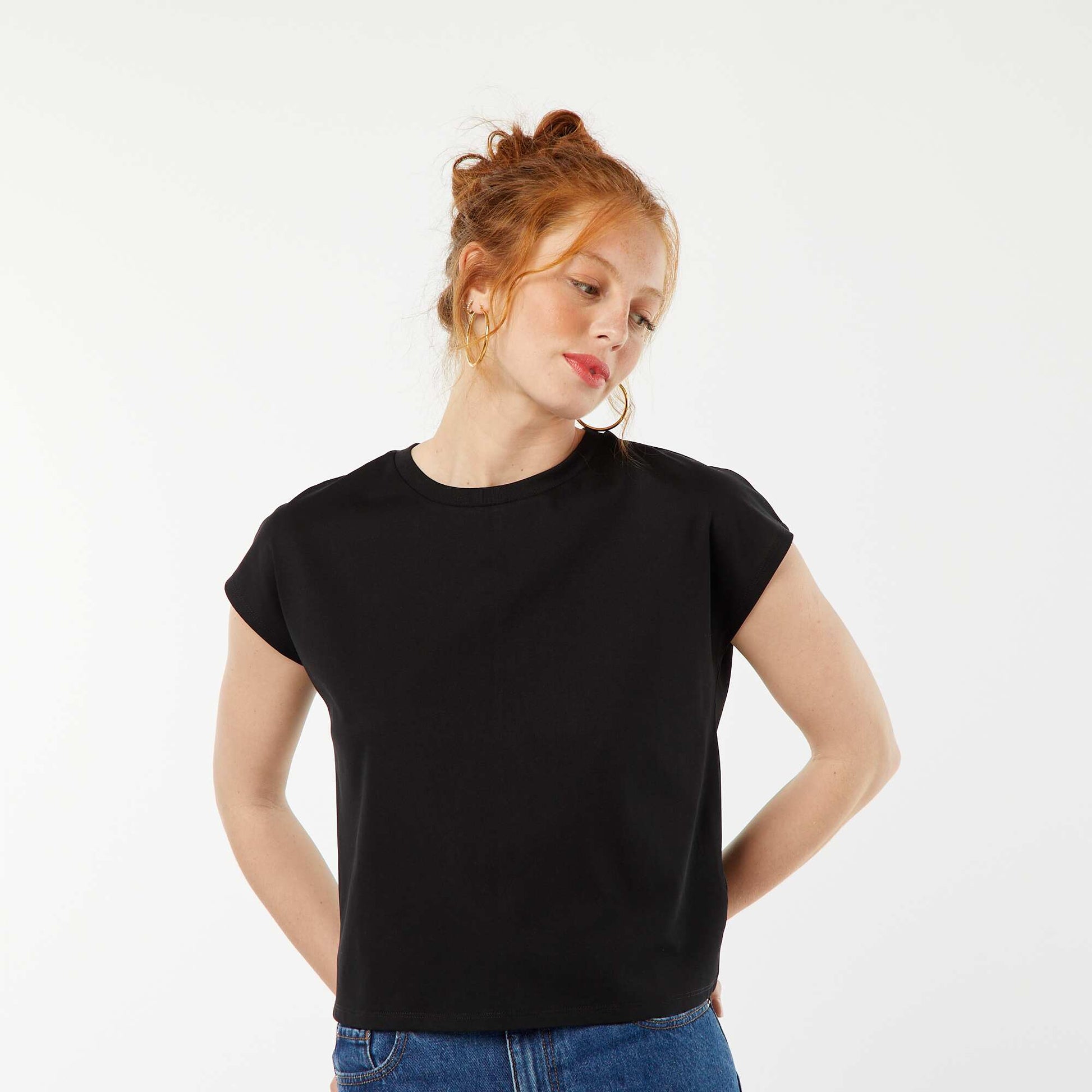 T-shirt à manches courtes avec dos ouvert NOIR