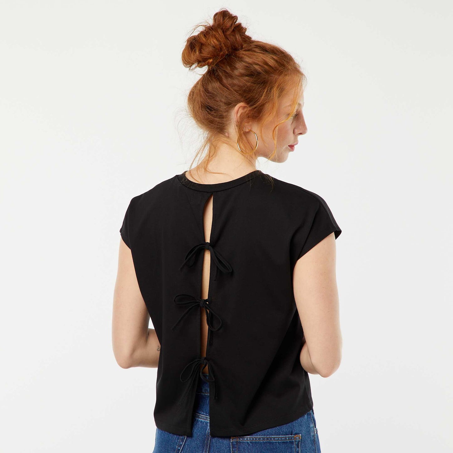 T-shirt à manches courtes avec dos ouvert NOIR