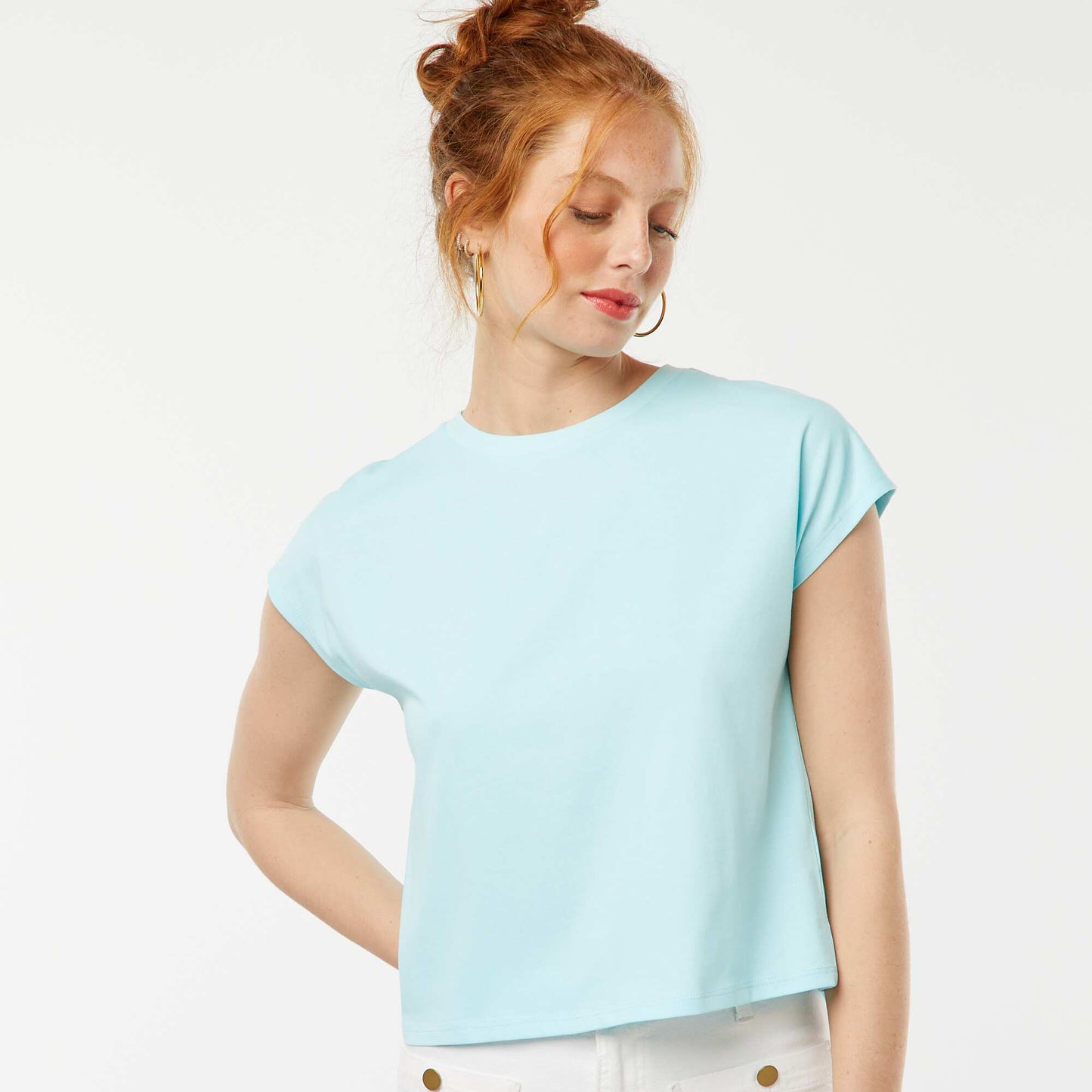 T-shirt à manches courtes avec dos ouvert BLEU TURQUOISE