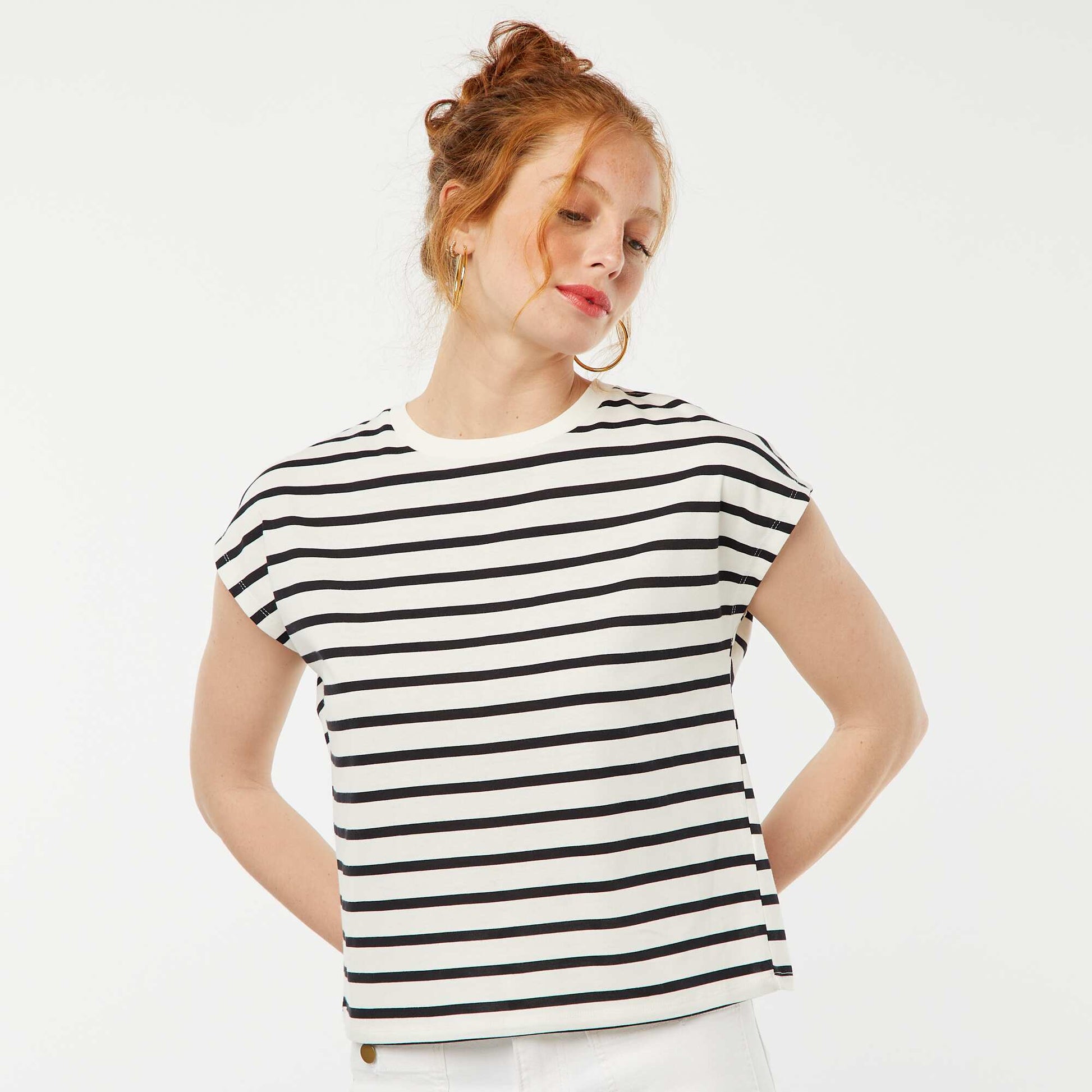 T-shirt à manches courtes avec dos ouvert RAYé BLEU