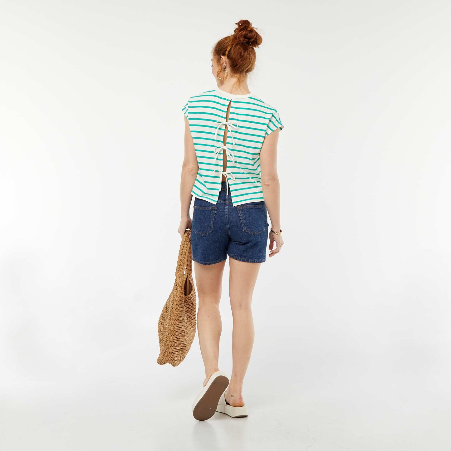 T-shirt à manches courtes avec dos ouvert RAYé VERT