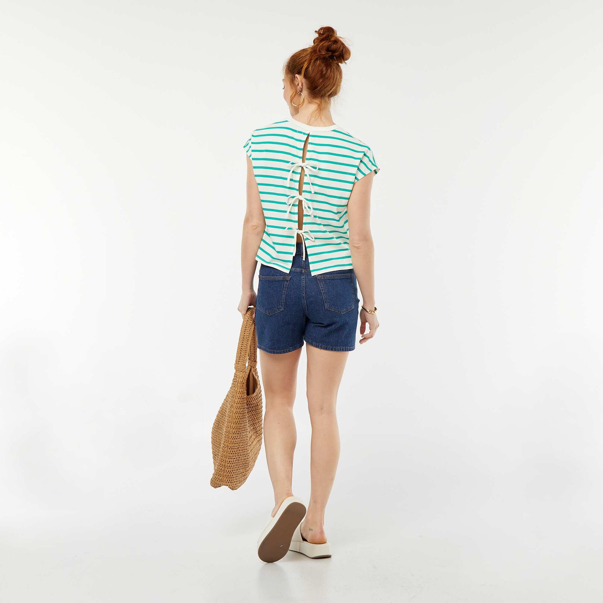 T-shirt à manches courtes avec dos ouvert RAYé VERT