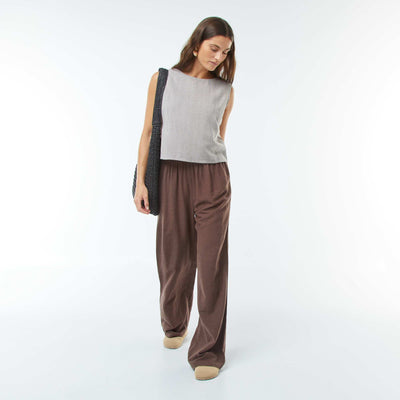 Pantalon wide leg en lin mélangé MARRON