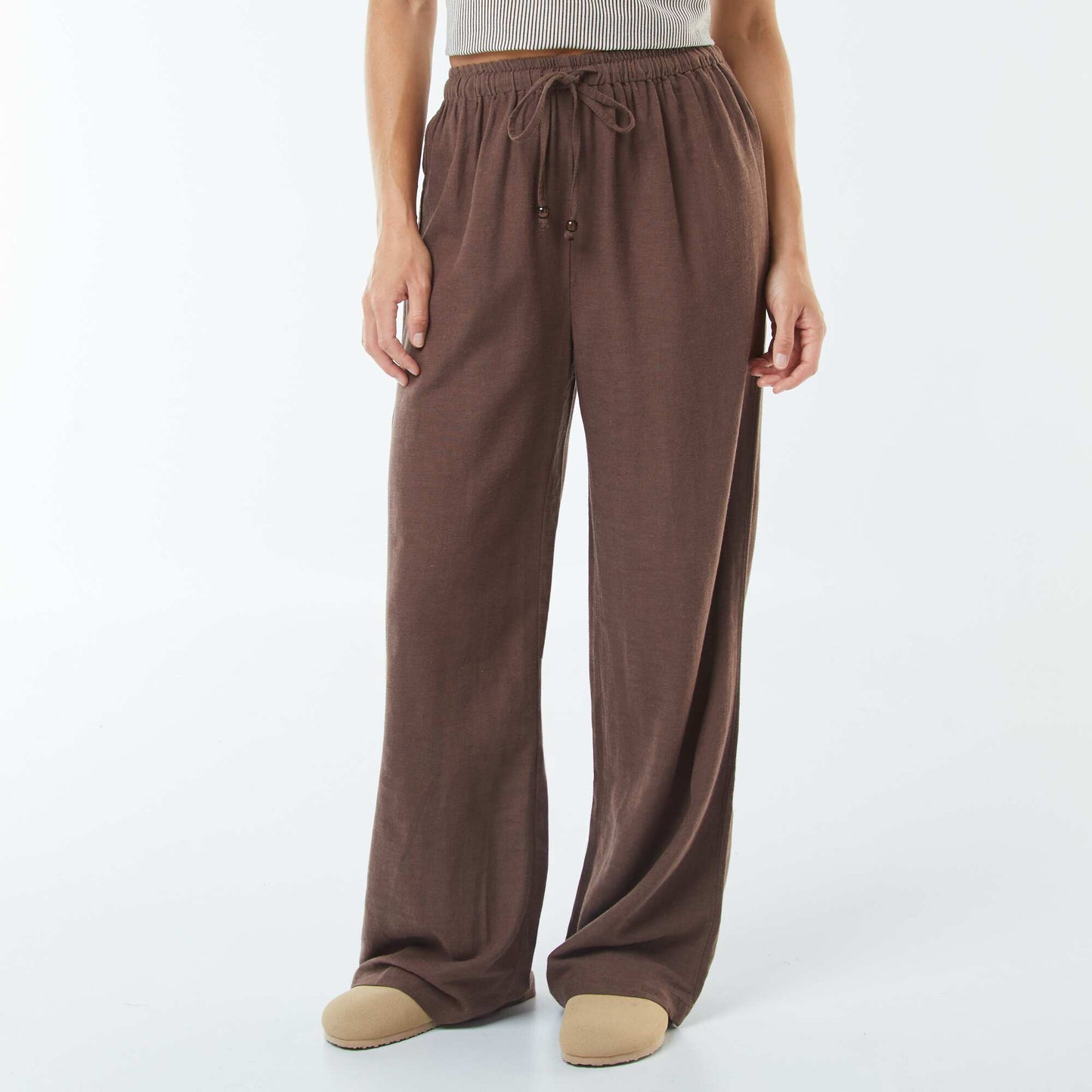 Pantalon wide leg en lin mélangé MARRON