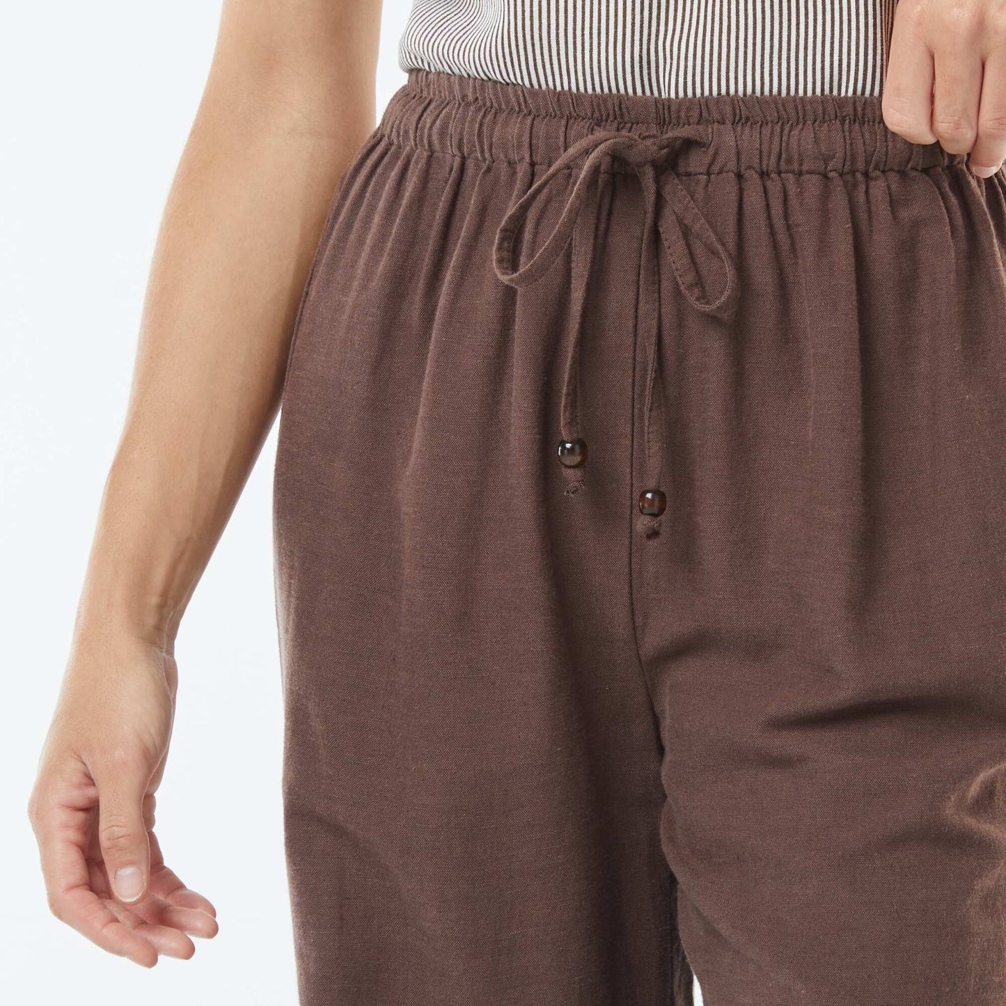 Pantalon wide leg en lin mélangé MARRON