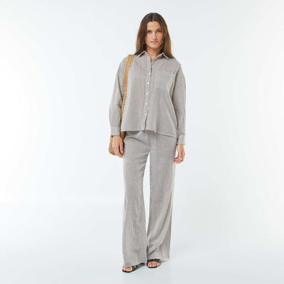 Pantalon wide leg en lin mélangé BEIGE