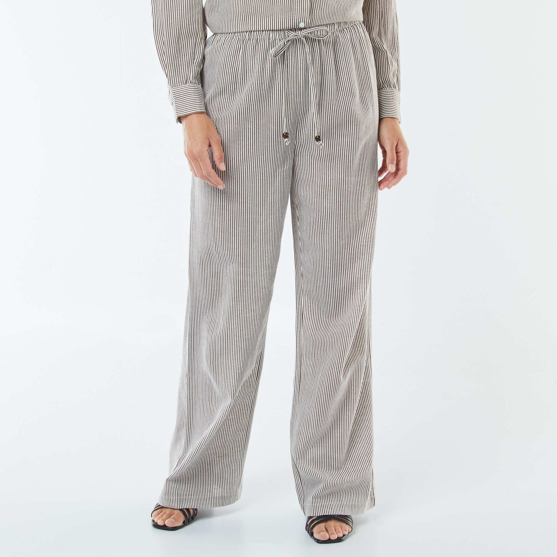 Pantalon wide leg en lin mélangé BEIGE