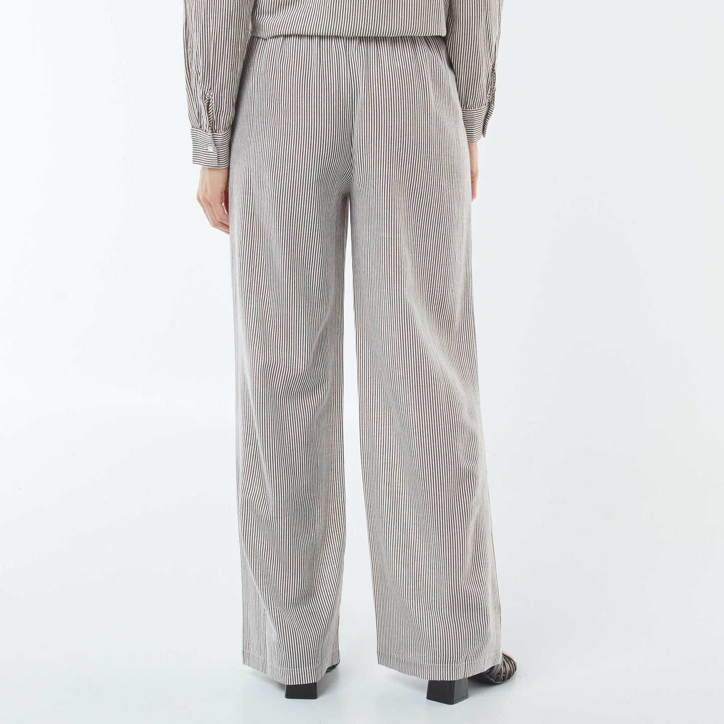 Pantalon wide leg en lin mélangé BEIGE