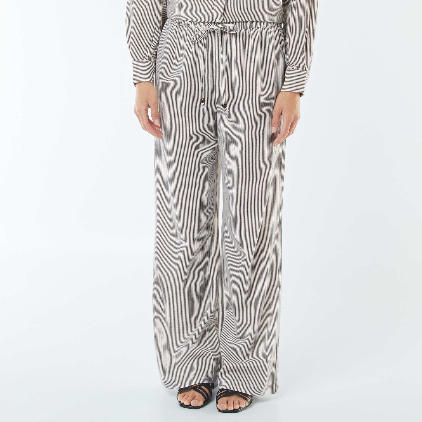 Pantalon wide leg en lin mélangé BEIGE