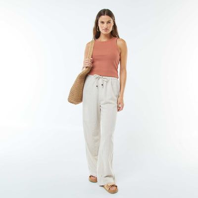 Pantalon wide leg en lin mélangé BEIGE