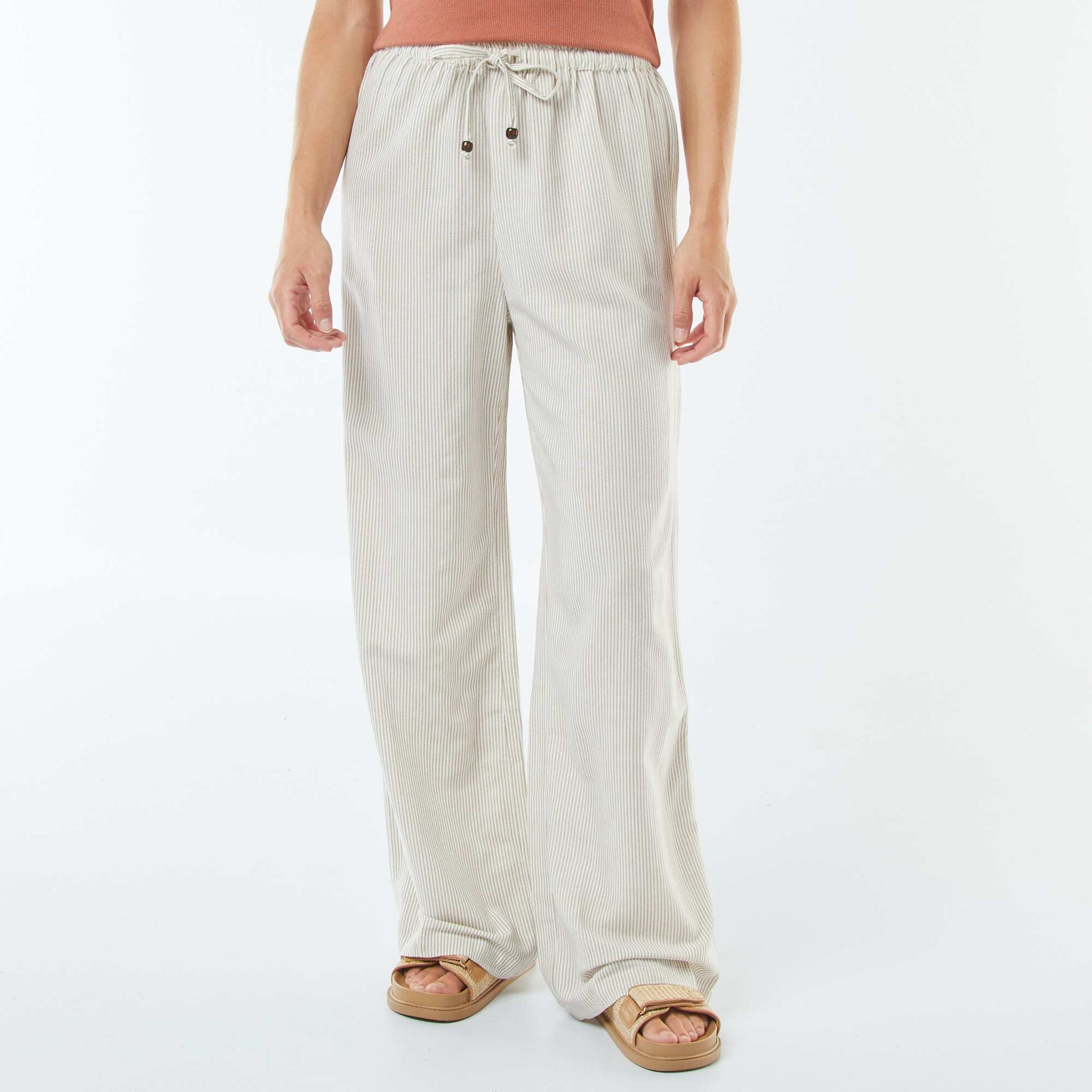 Pantalon wide leg en lin mélangé BEIGE