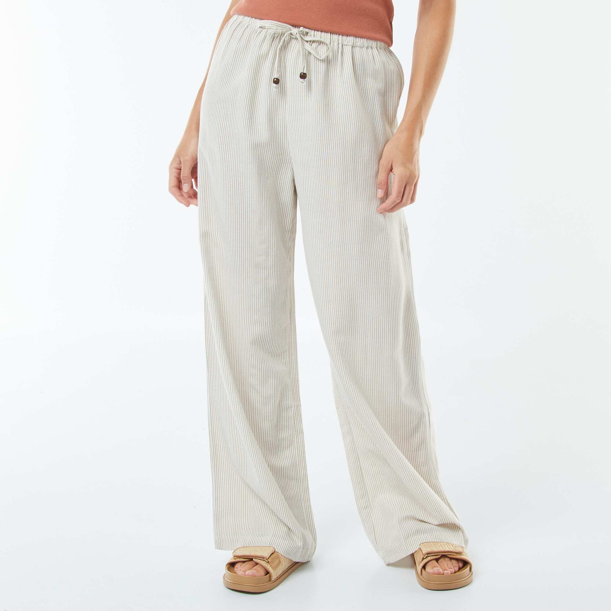 Pantalon wide leg en lin mélangé BEIGE