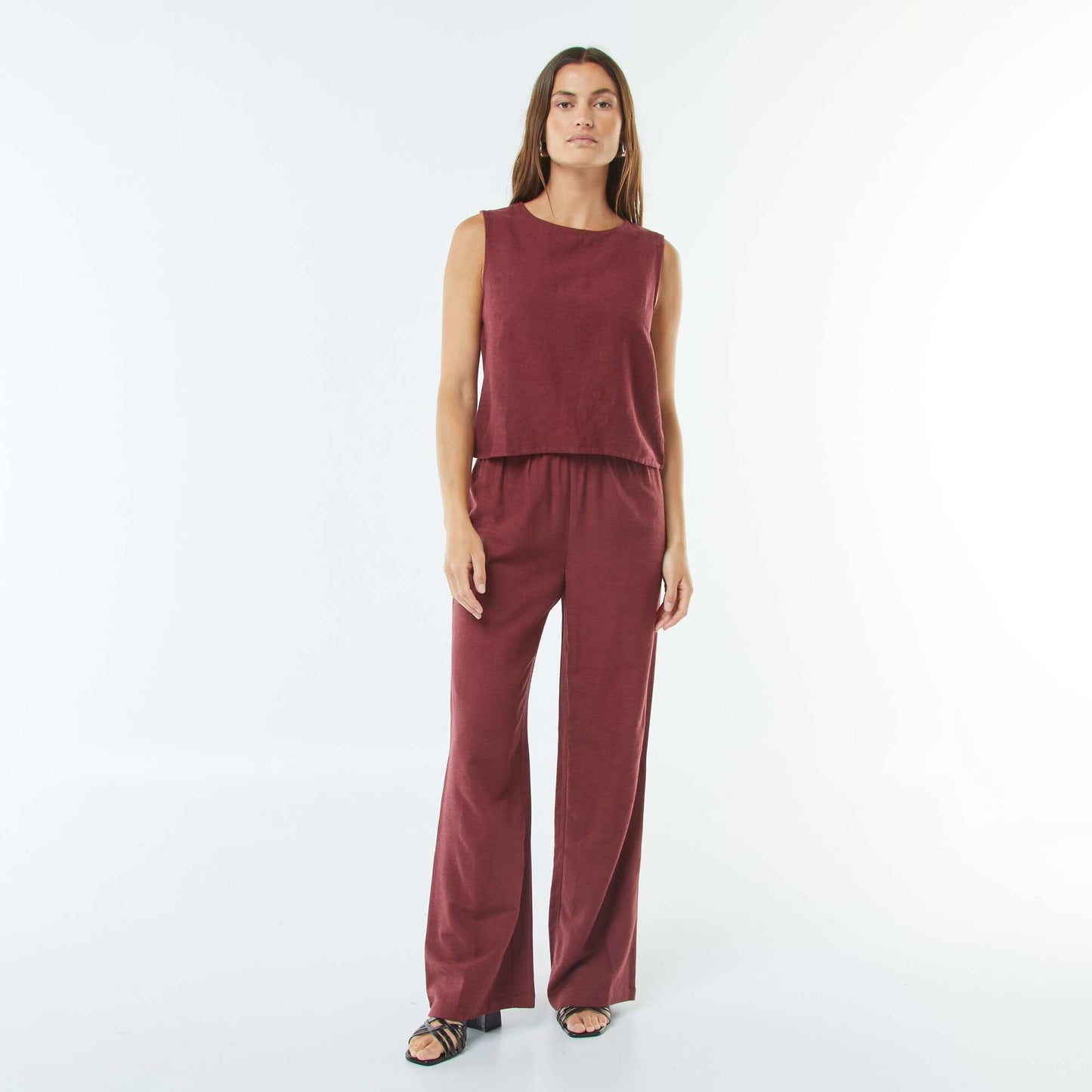 Pantalon wide leg en lin mélangé ROUGE