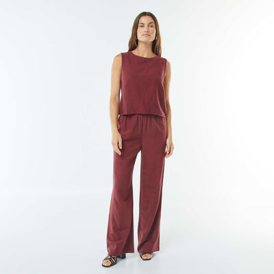 Pantalon wide leg en lin mélangé ROUGE